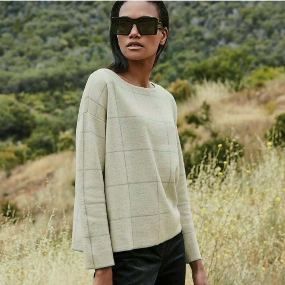 Eileen Fisher Merino Wool Windowpane Sweater Size Medium